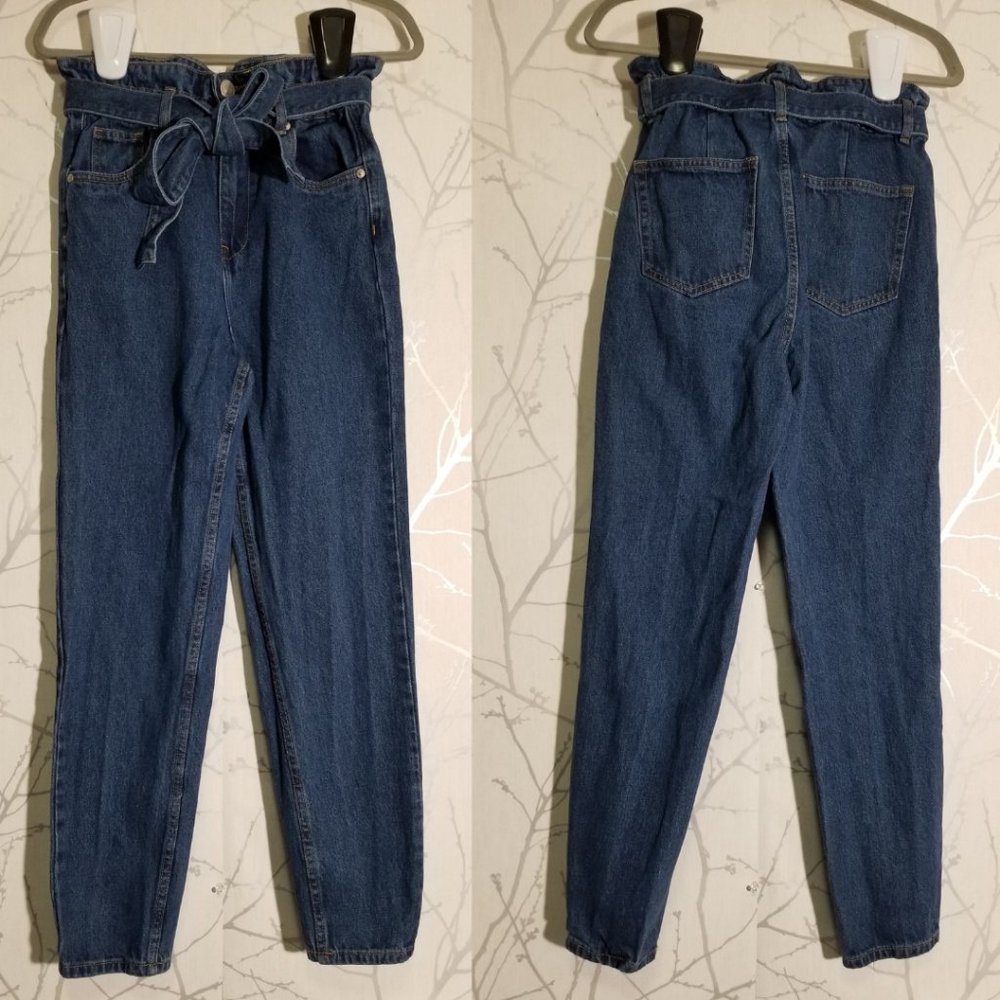 Forever 21 Medium Wash High Rise Tie Front Paperbag Jeans
